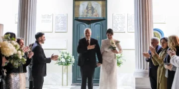 Στιγμιότυπο από τον γάμο του Γιάννη Ραγκούση και της Μαρίνας Κοντοτόλη /ΣΩΤΗΡΗΣ ΔΗΜΗΤΡΟΠΟΥΛΟΣ/EUROKINISSI